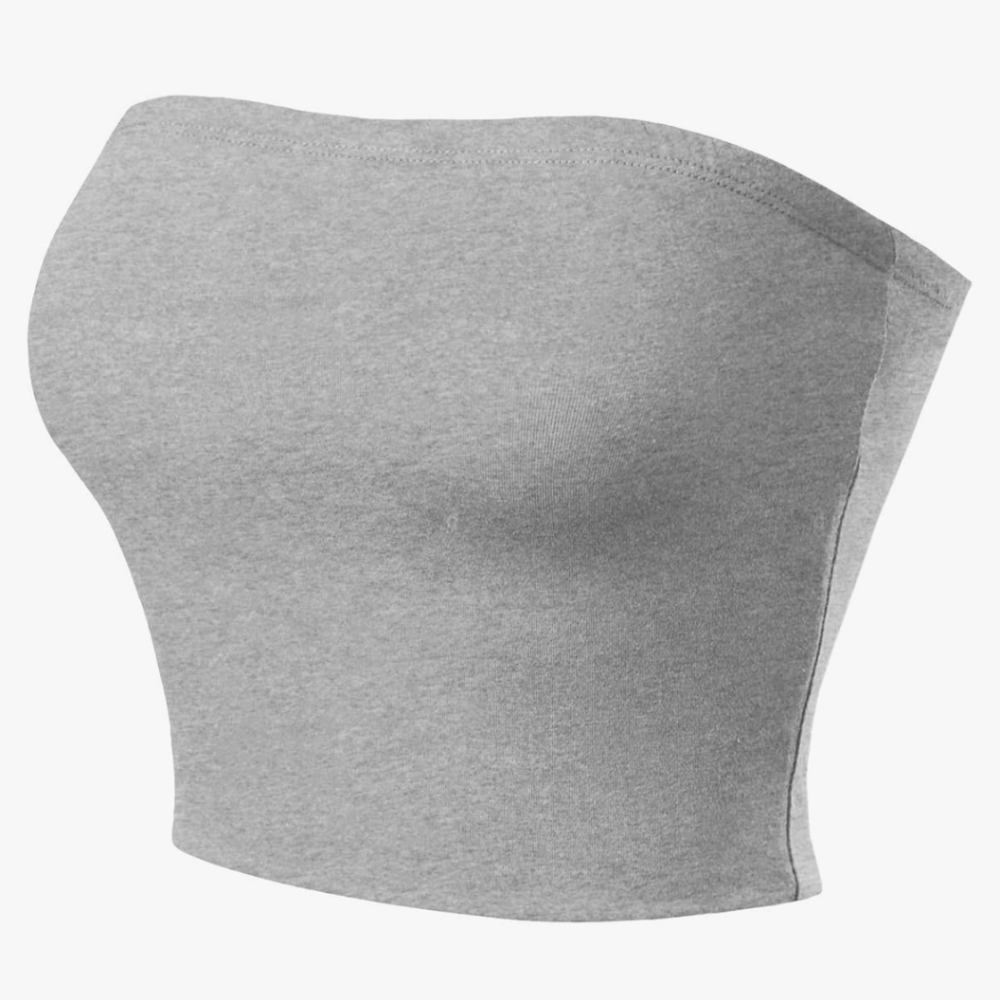 MixMatchy Gray Double Layered Basic Casual Strapless Backless Bandeau Tube Top